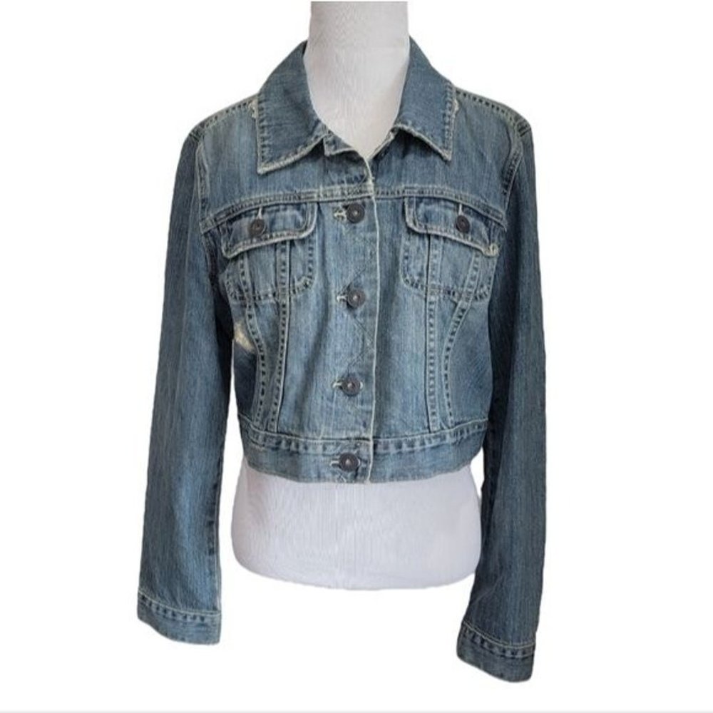 Old Navy Y2K Cropped Distressed Denim Jacket L